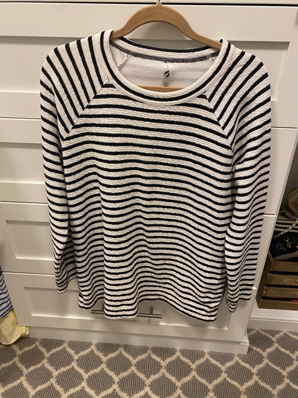 LOFT Black and White Striped Crewneck Sweater